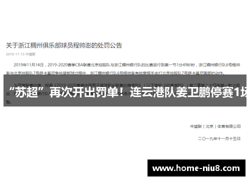 “苏超”再次开出罚单！连云港队姜卫鹏停赛1场
